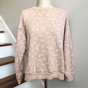 Madewell Sweatshirt Womens XS Pink Oversized Double-Crewneck Bold Squiggles